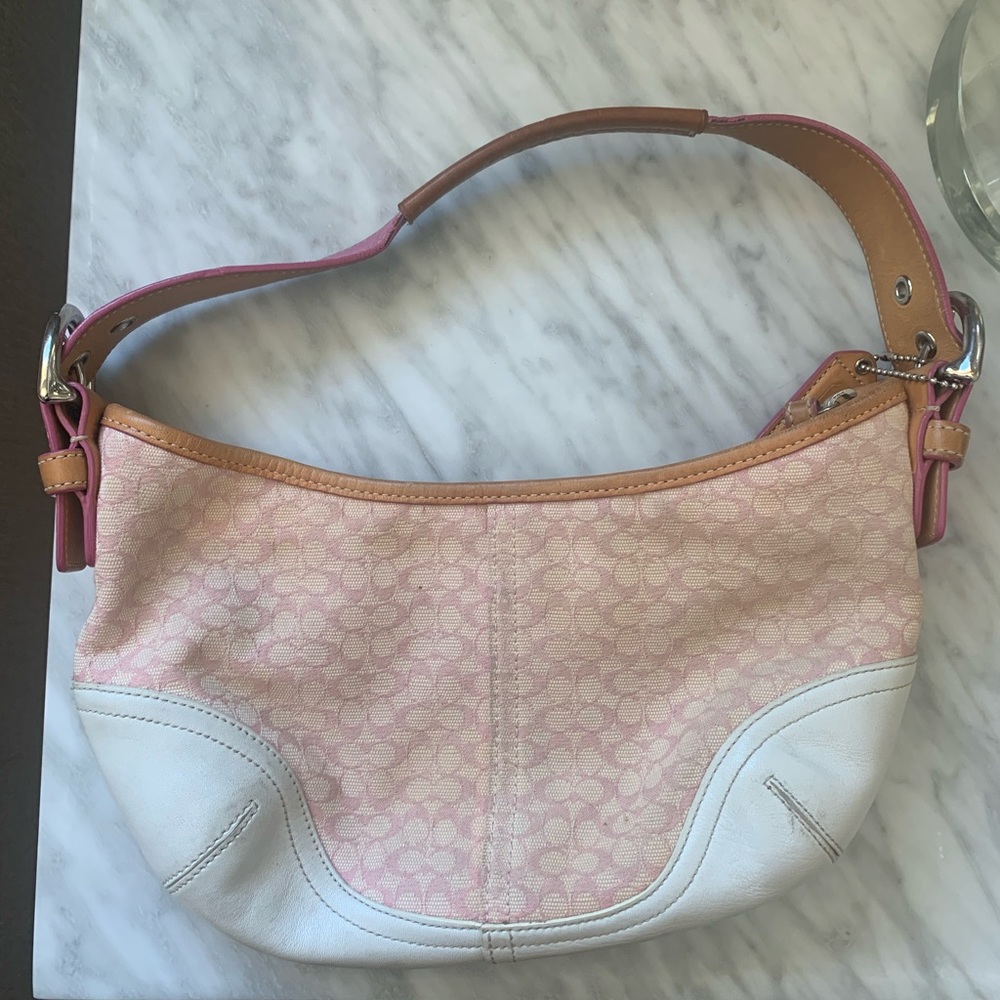 Coach Pink & White Baguette Crescent Soho Hobo